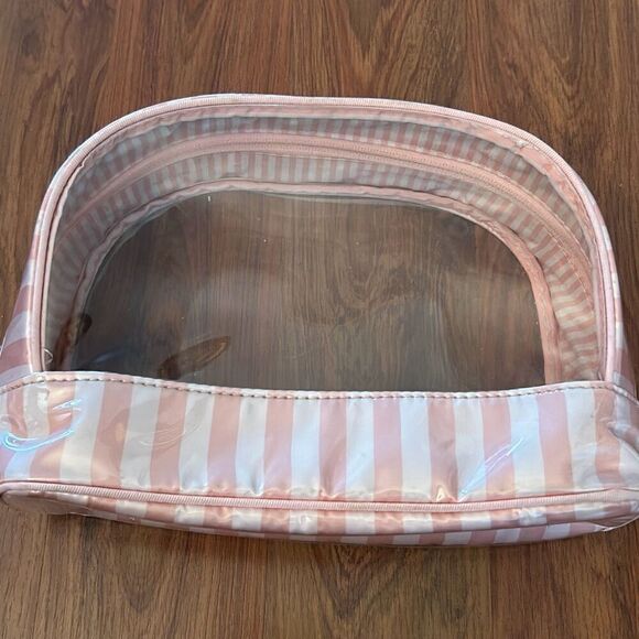 Victoria’s Secret Pink white striped clear makeup case cosmetic case pouch large - Picture 1 of 5